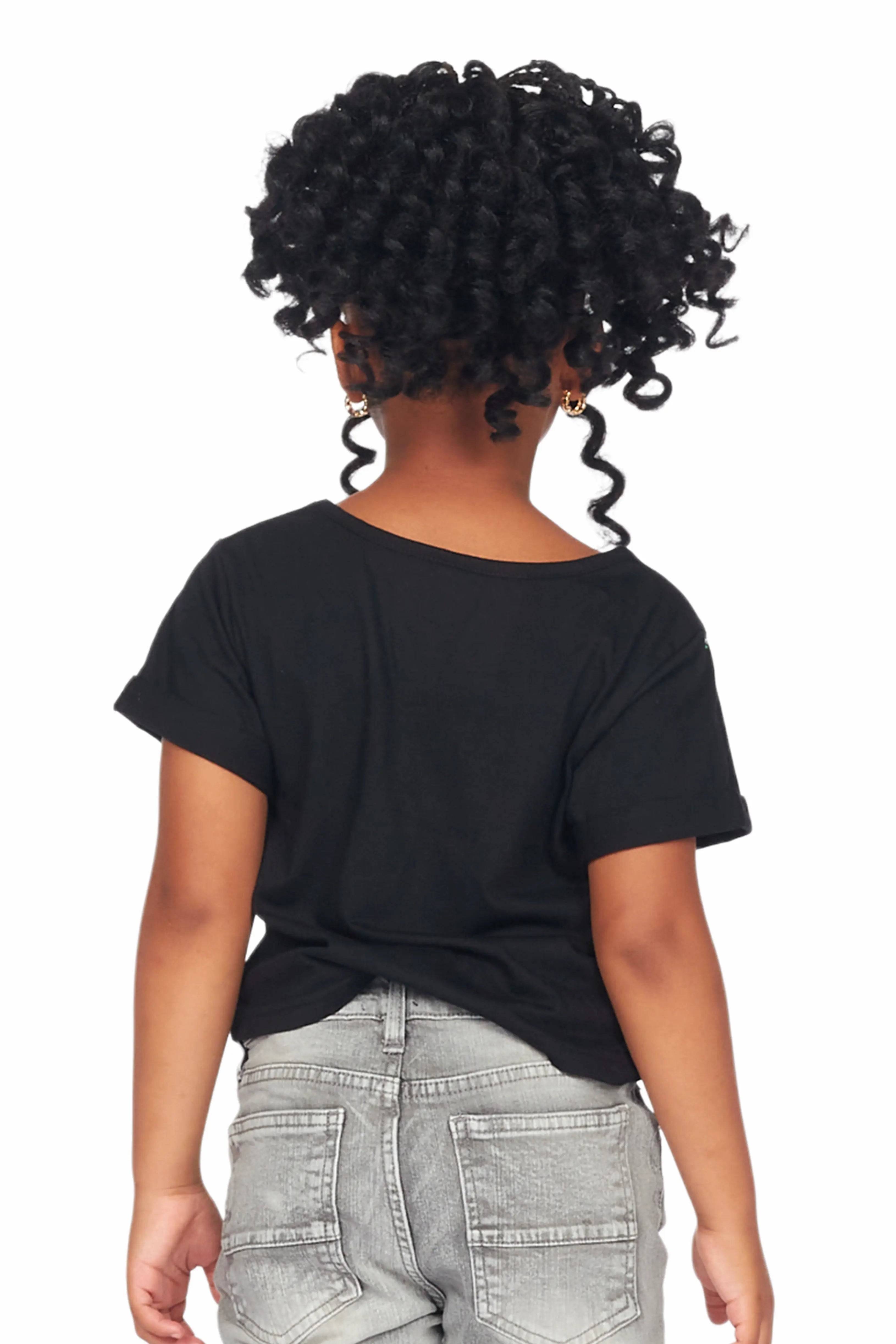 Girls Palmira Black Crop Top Graphic T-Shirt