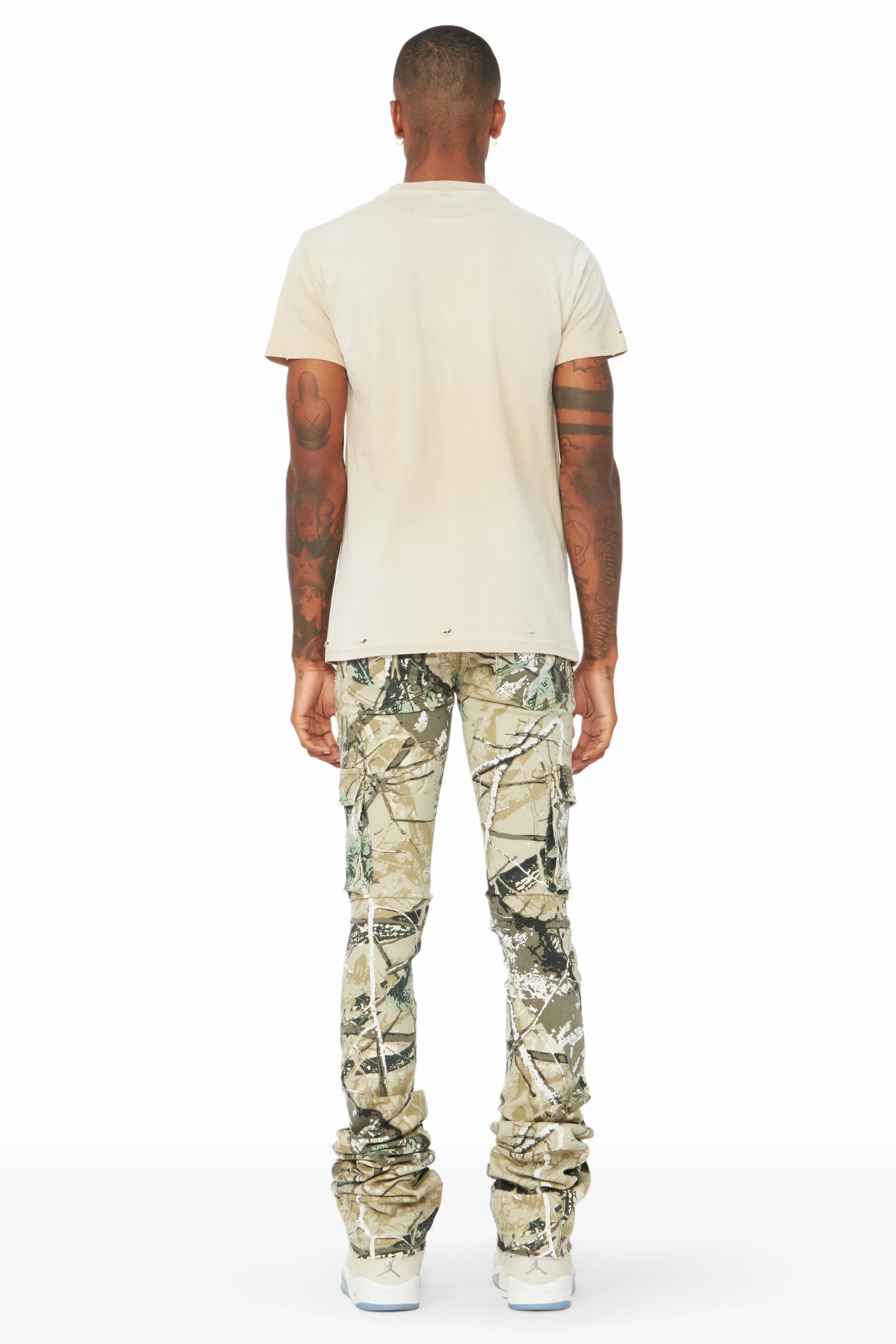 Zaire Tree Camo Cargo Super Stacked Flare Jean