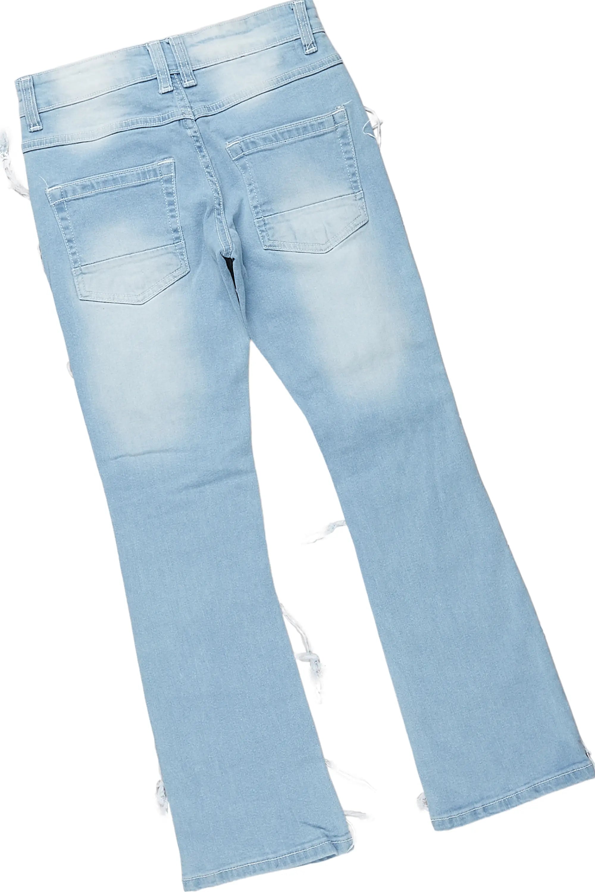 Girls Cassia Grey/Blue T-Shirt/Stacked Flare Jean Set