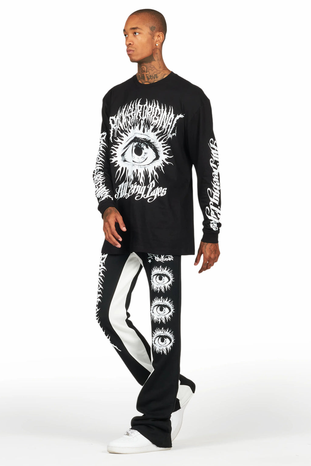 All Seeing Eyes Black/White Long Sleeve T-Shirt/Baggy Pant Set