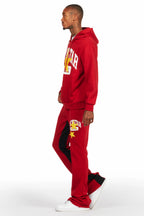 Mallor Burgundy Baggy Stacked Hoodie Track Set