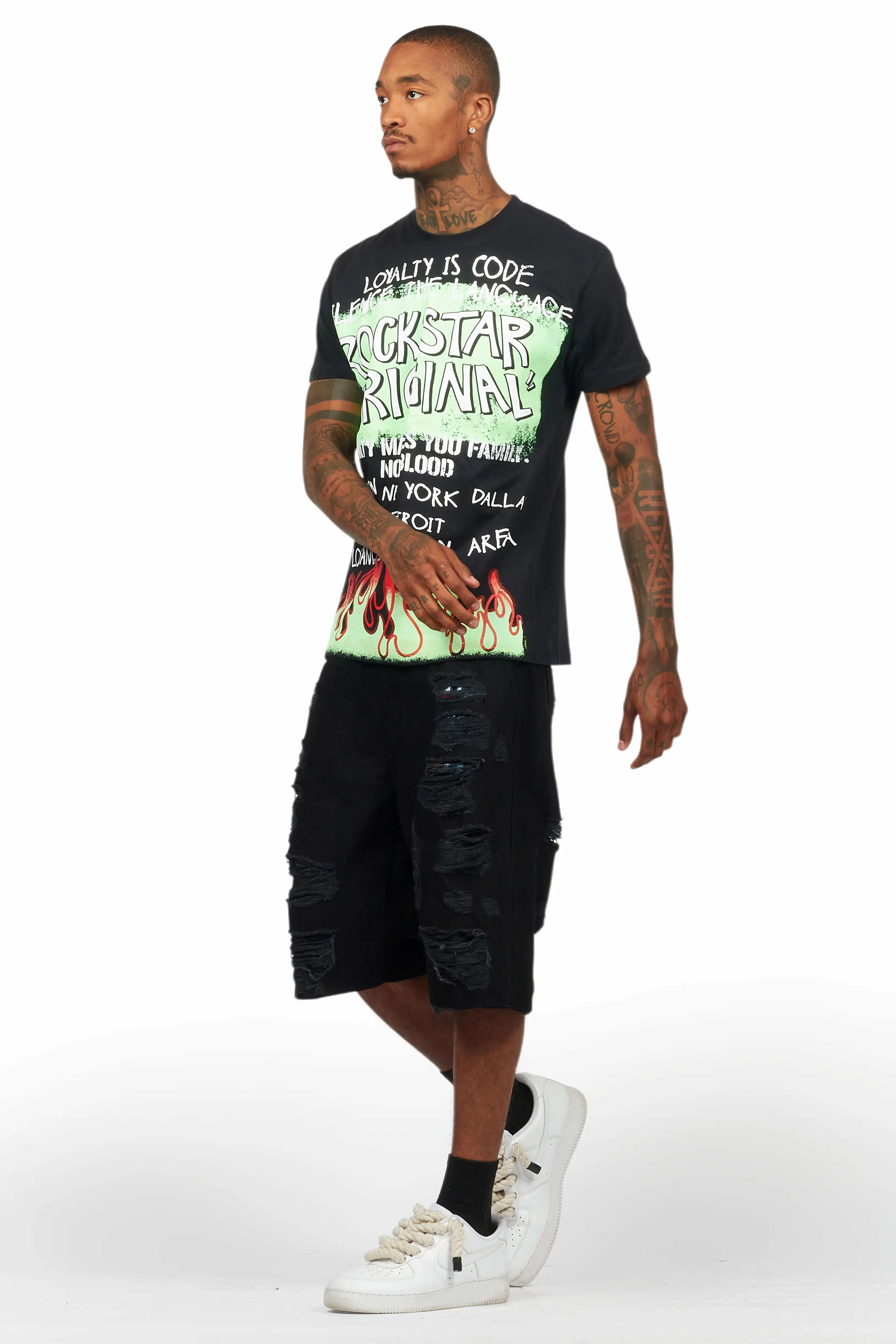 Beno Black T-Shirt/Denim Short Set