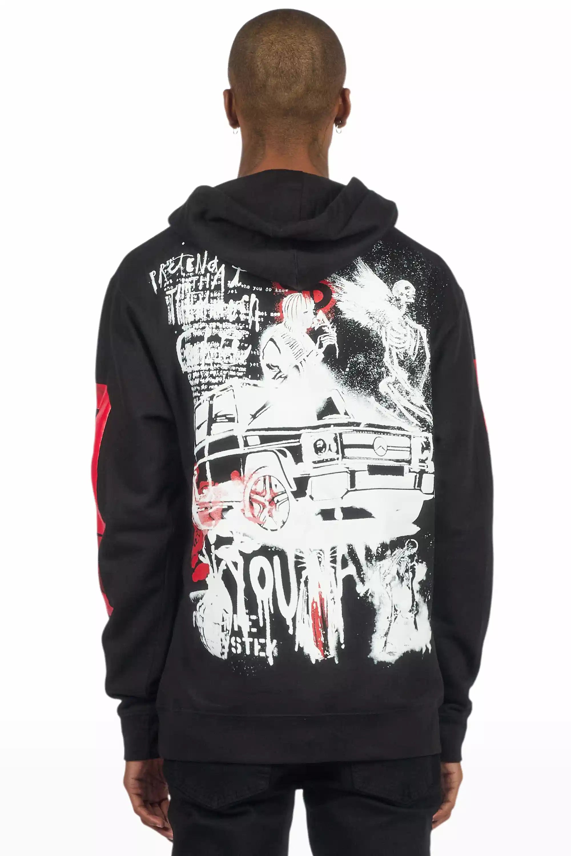 Grill Black/White Distressed Graphic Hoodie