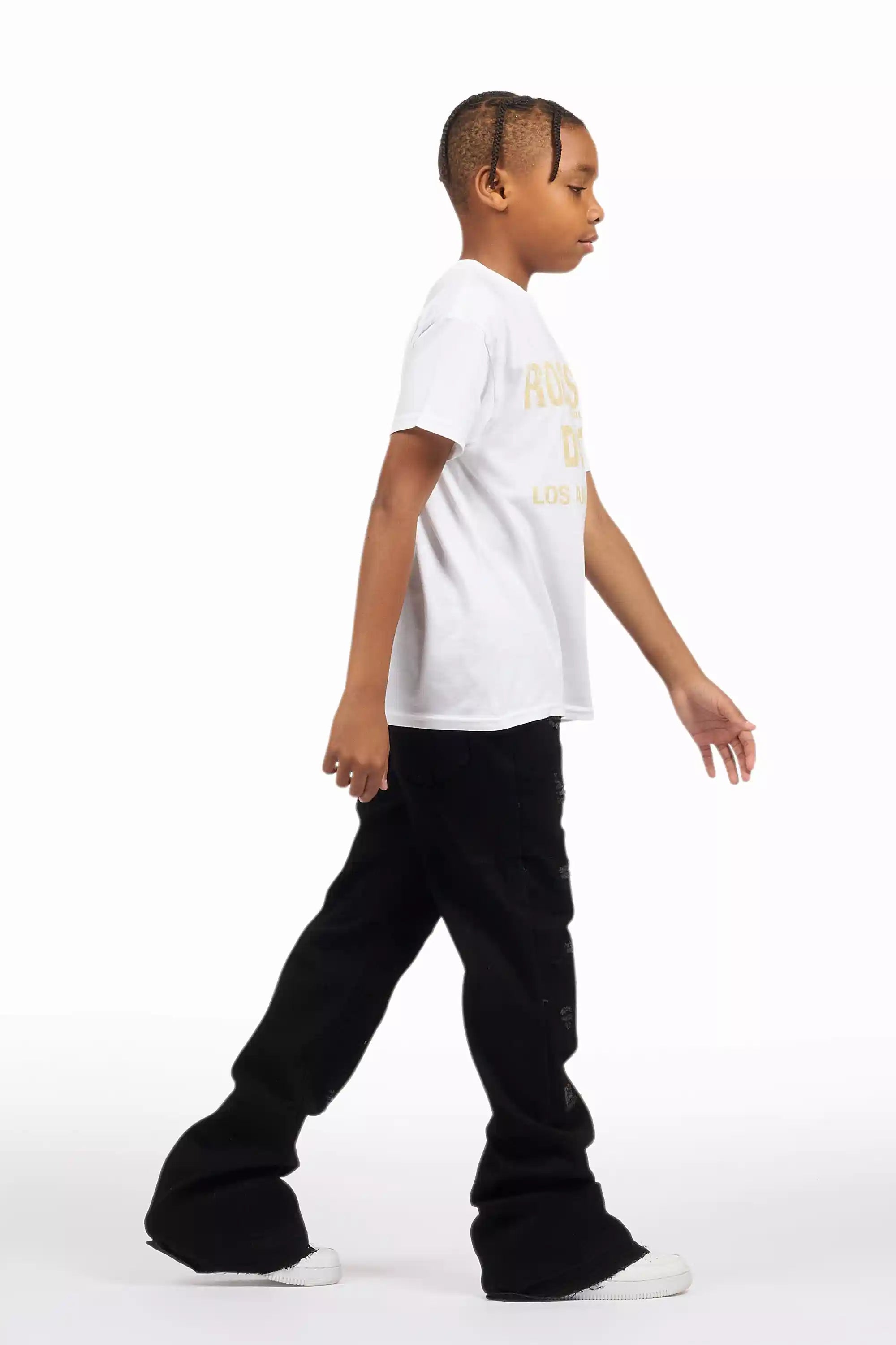 Boys Holibert Jet Black Stacked Flare Jean