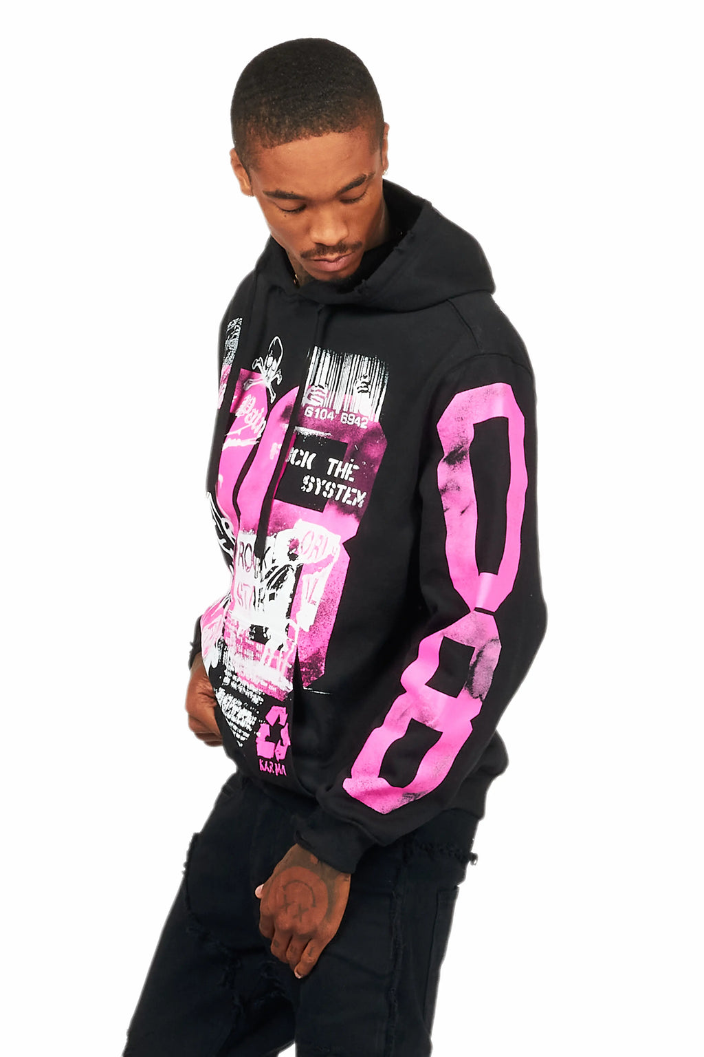 Grill Black/Pink Distressed Graphic Hoodie