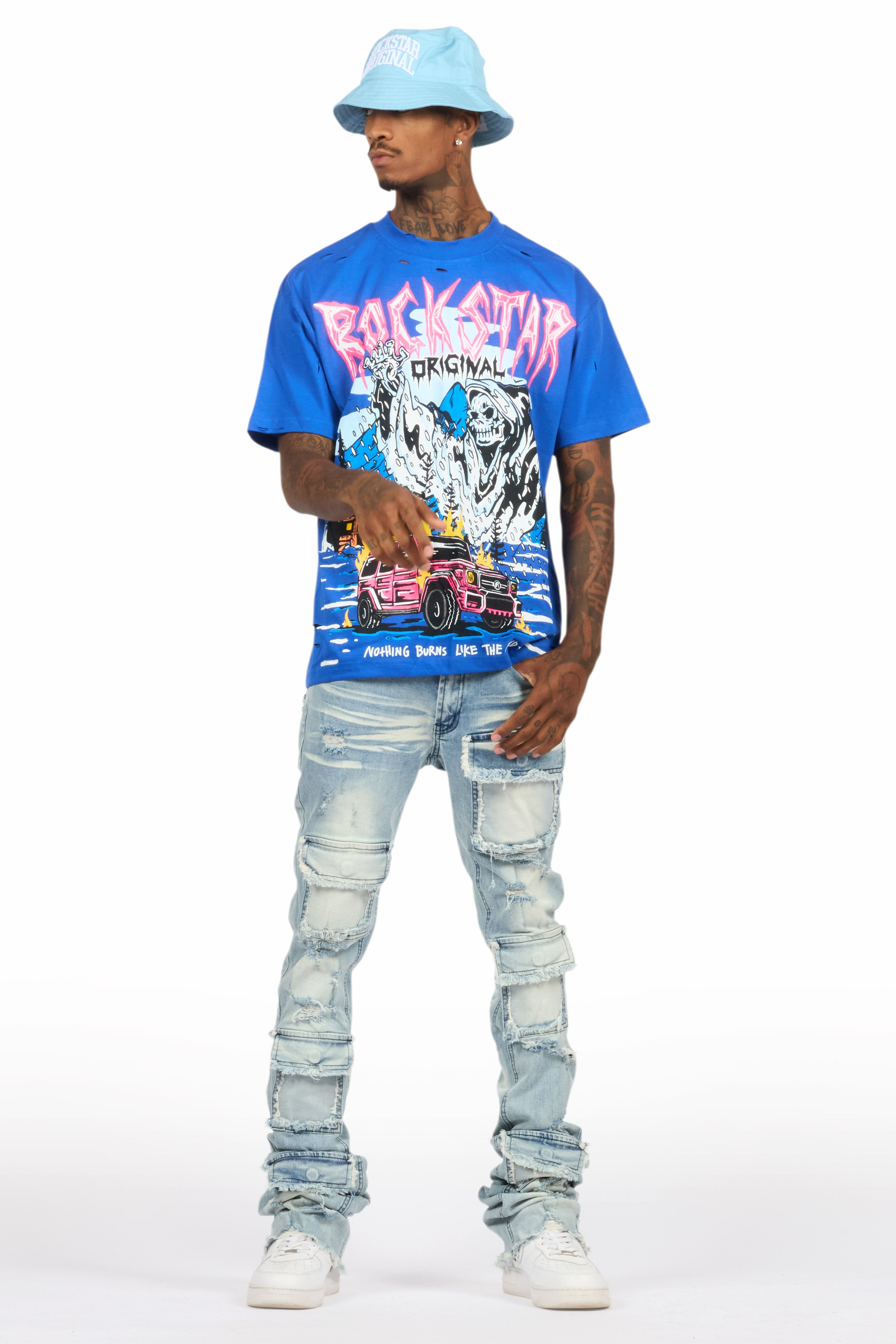 Kip Royal Blue Oversized Graphic T-Shirt