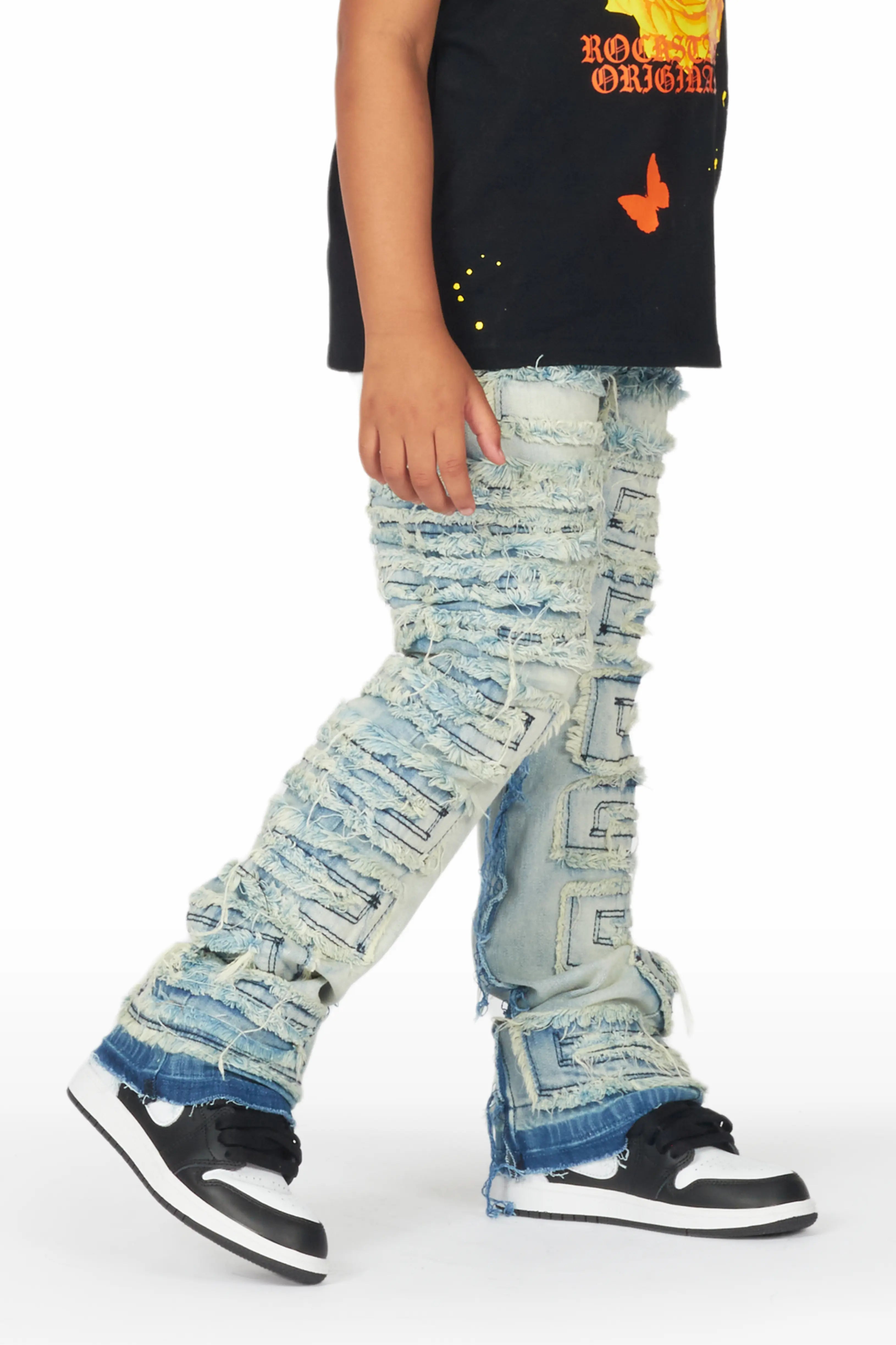 Girls Wanda Blue Stacked Flare Jean