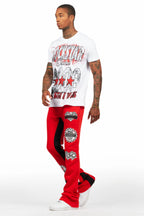 Racing Grung White/Red T-Shirt/Stacked Baggy Track Pant Set