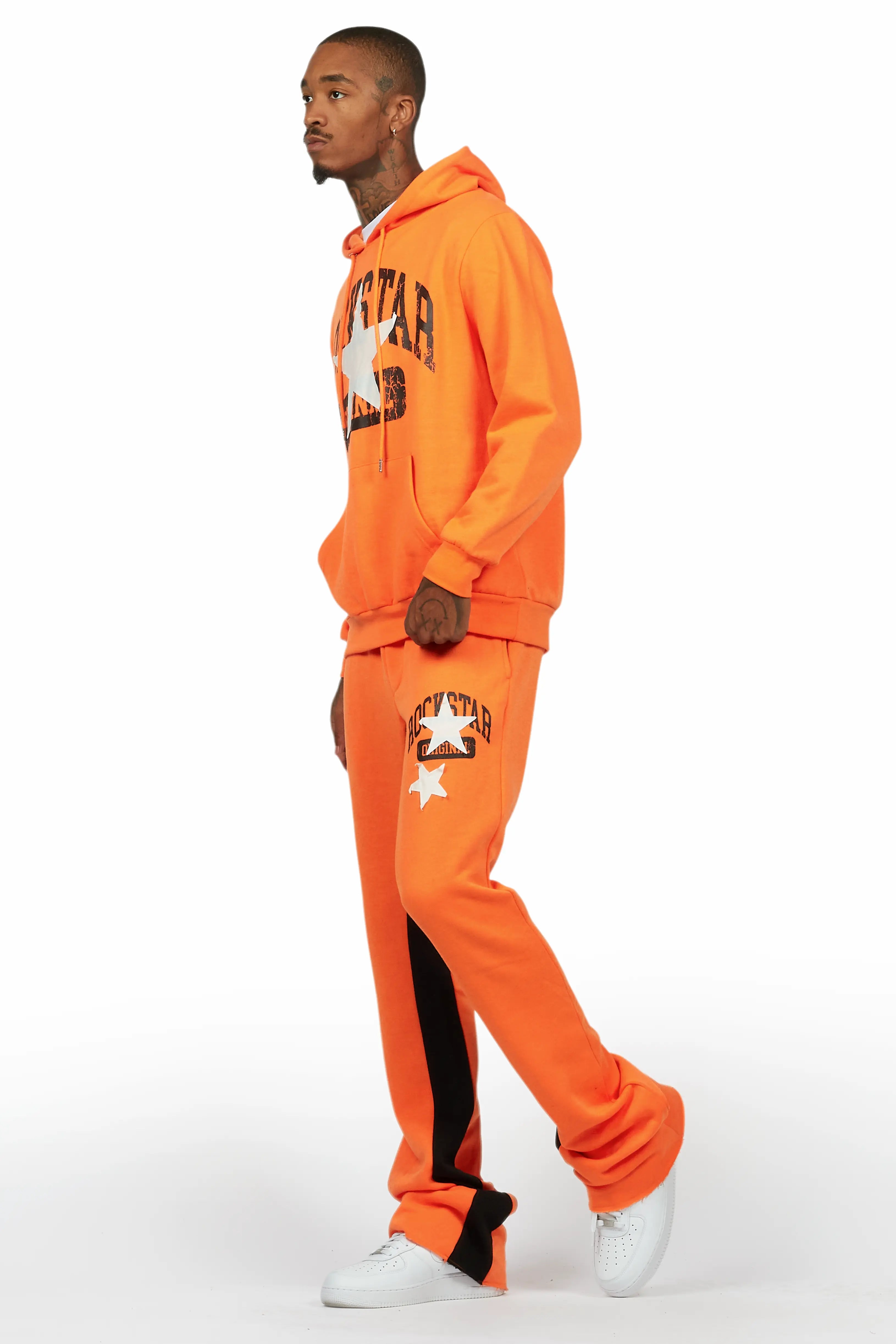 Mallor Orange Baggy Stacked Hoodie Track Set