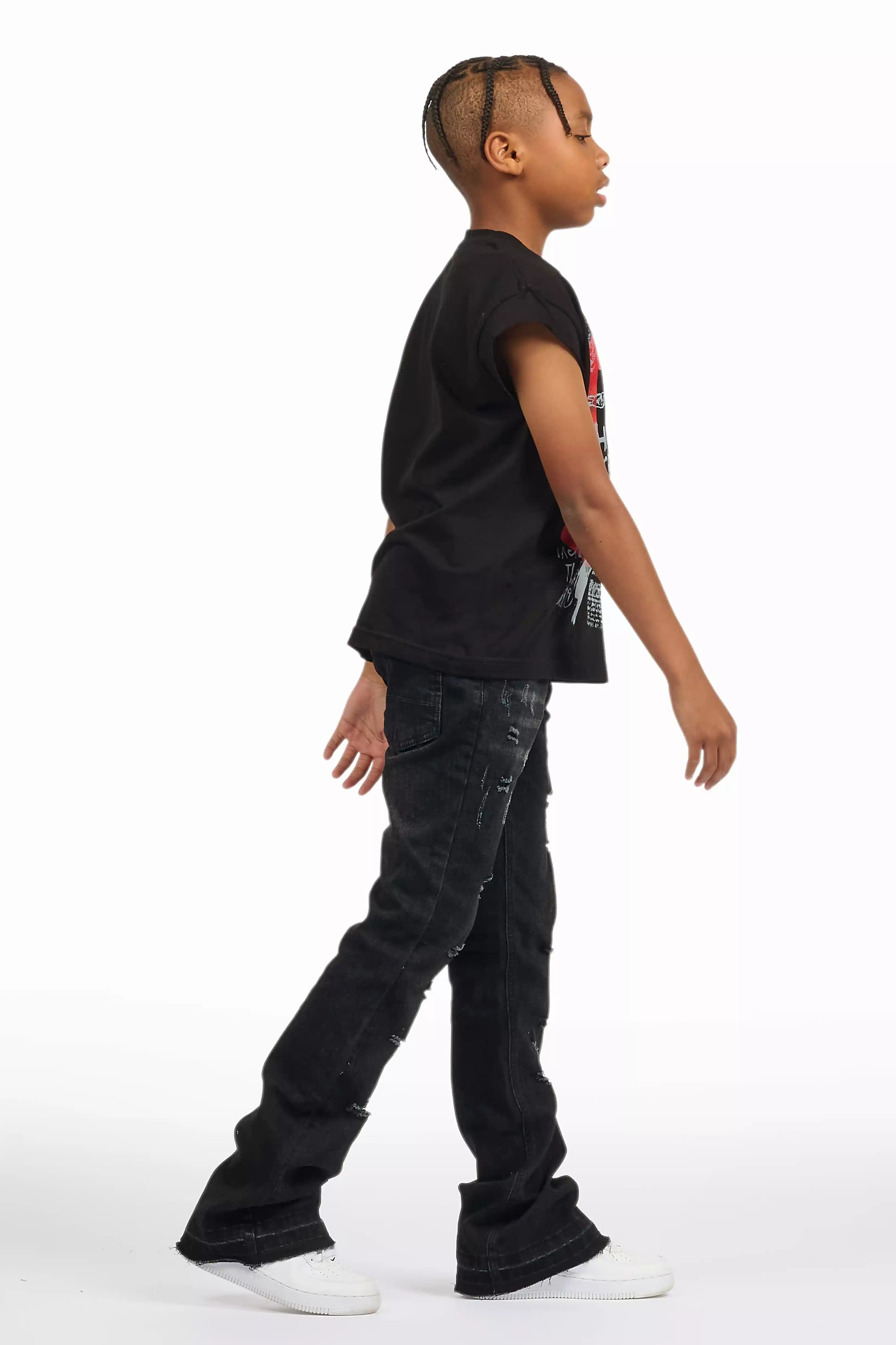 Boys Stellan Black Stacked Flare Jean