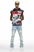 Paton Black/Red Distressed Graphic Cut Sleeve Hoodie