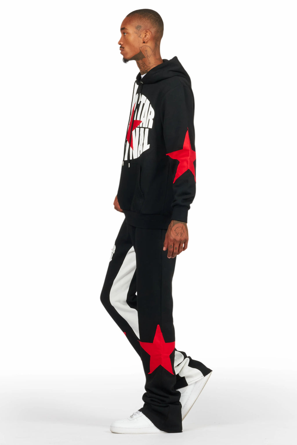 States Black/Red Baggy Stacked Hoodie Track Set
