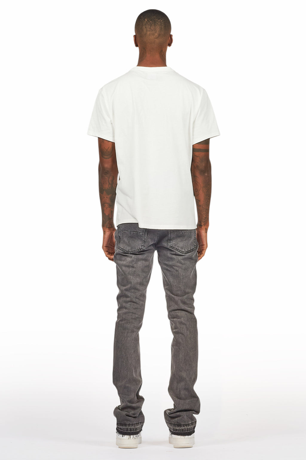 Tachi Dark Grey Rhinestone Stacked Flare Jean