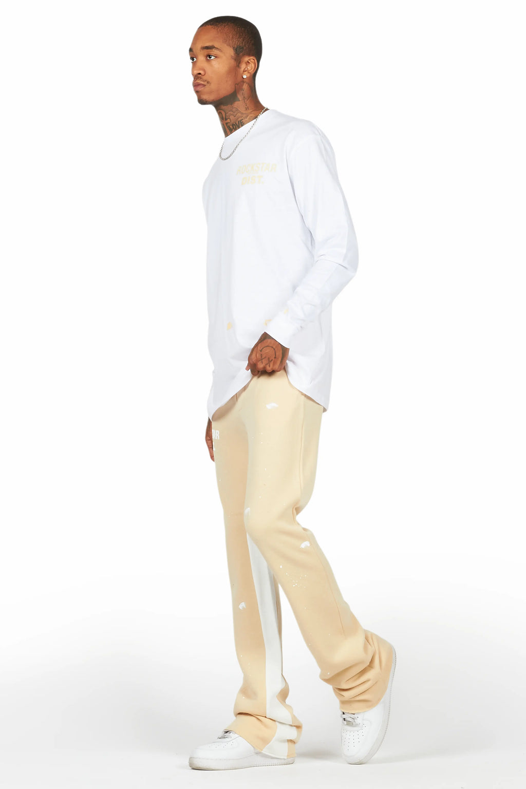 Raffer White/Beige Long Sleeve T-Shirt/Baggy Pant Set