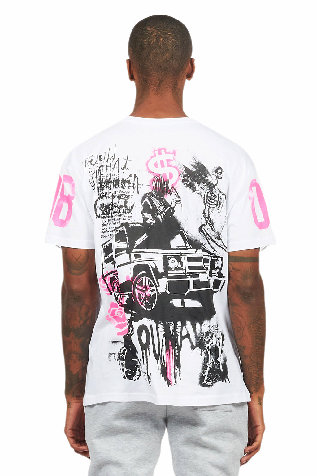 Grill White/Pink Graphic Oversized T-Shirt