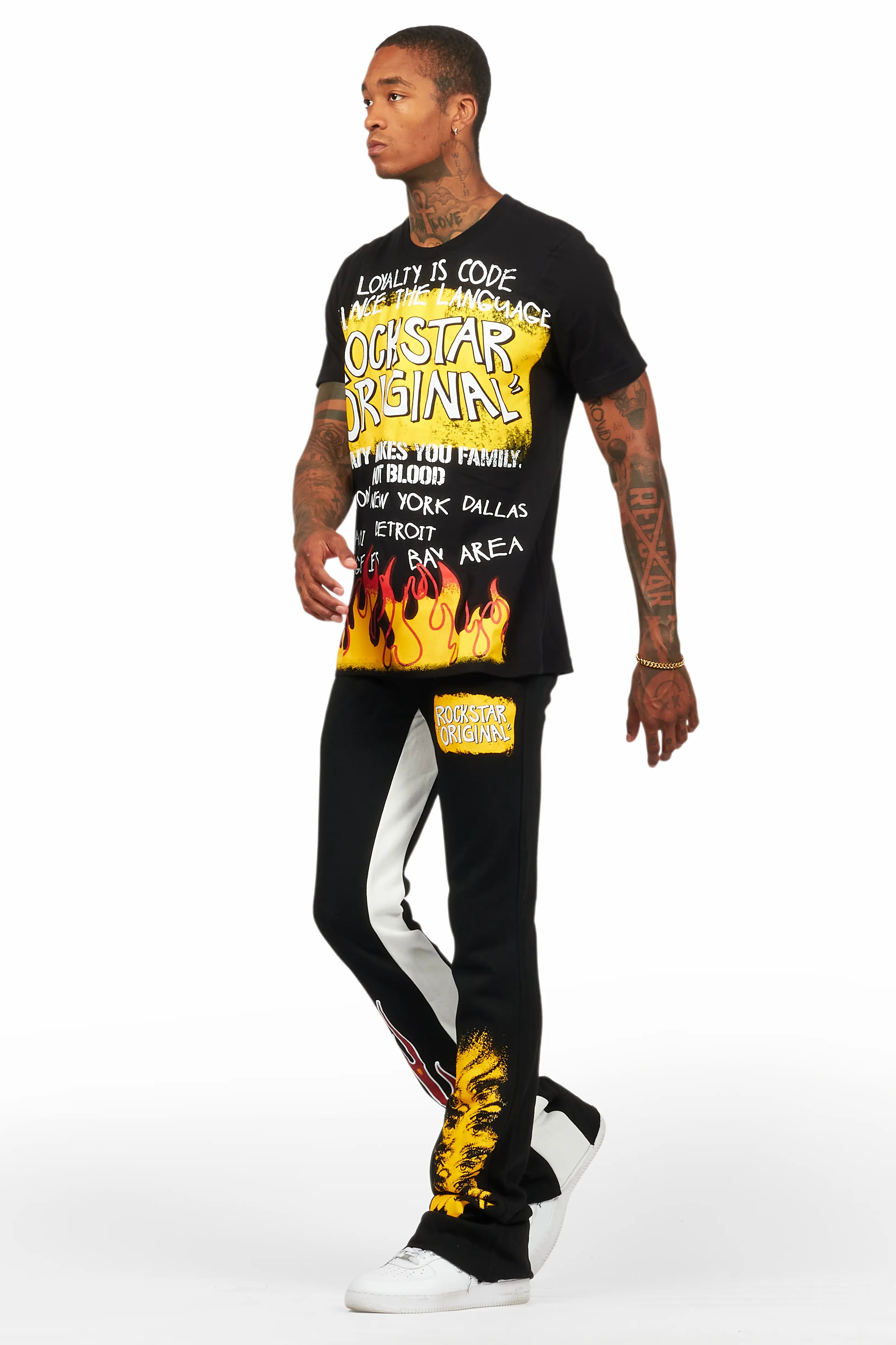 Beno Black T-Shirt/Baggy Stacked Pant Set