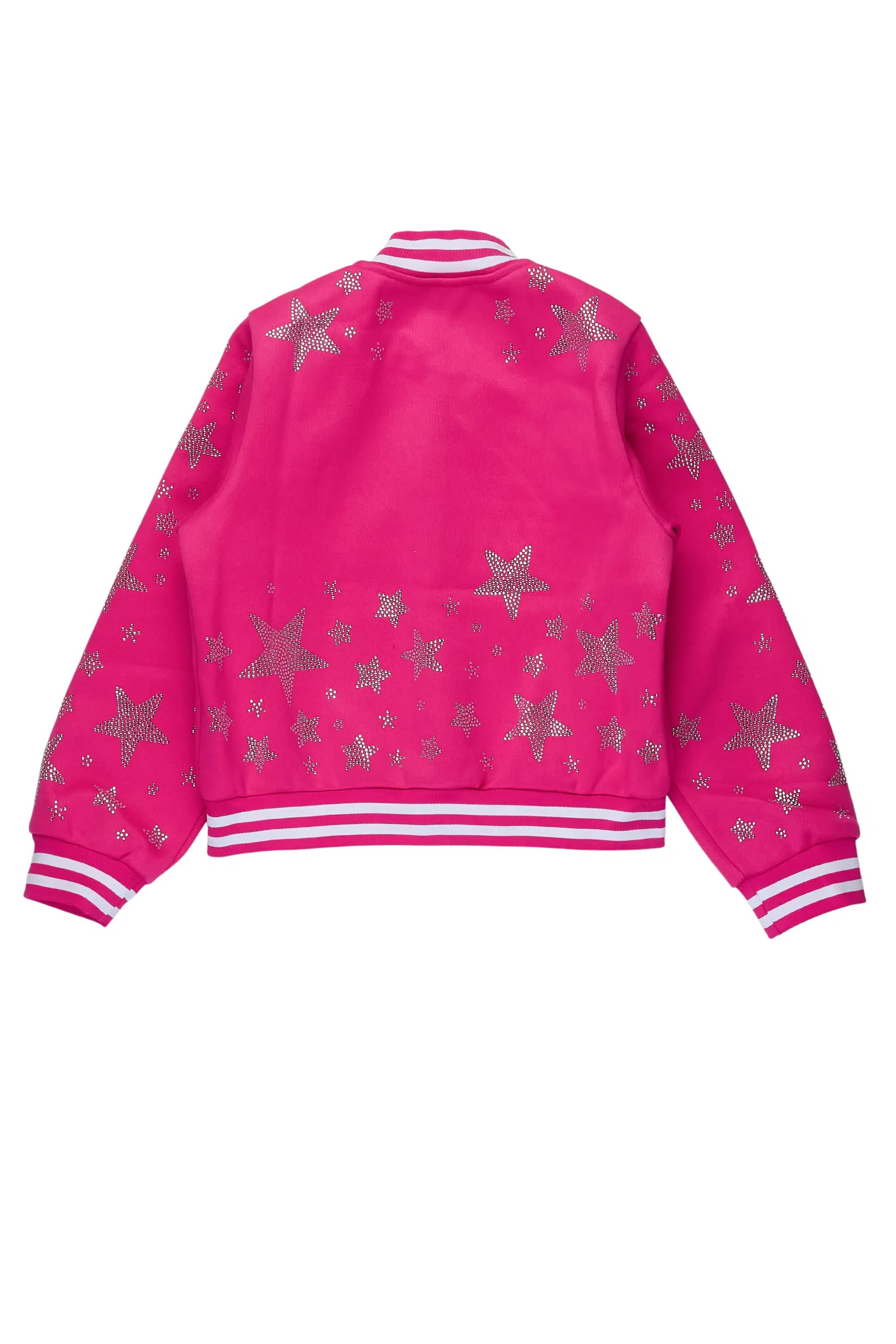 Girls Shanda Pink Crop Varsity Jacket