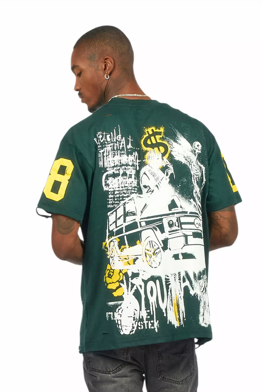Grill Dark Green/Yellow Graphic Oversized T-Shirt