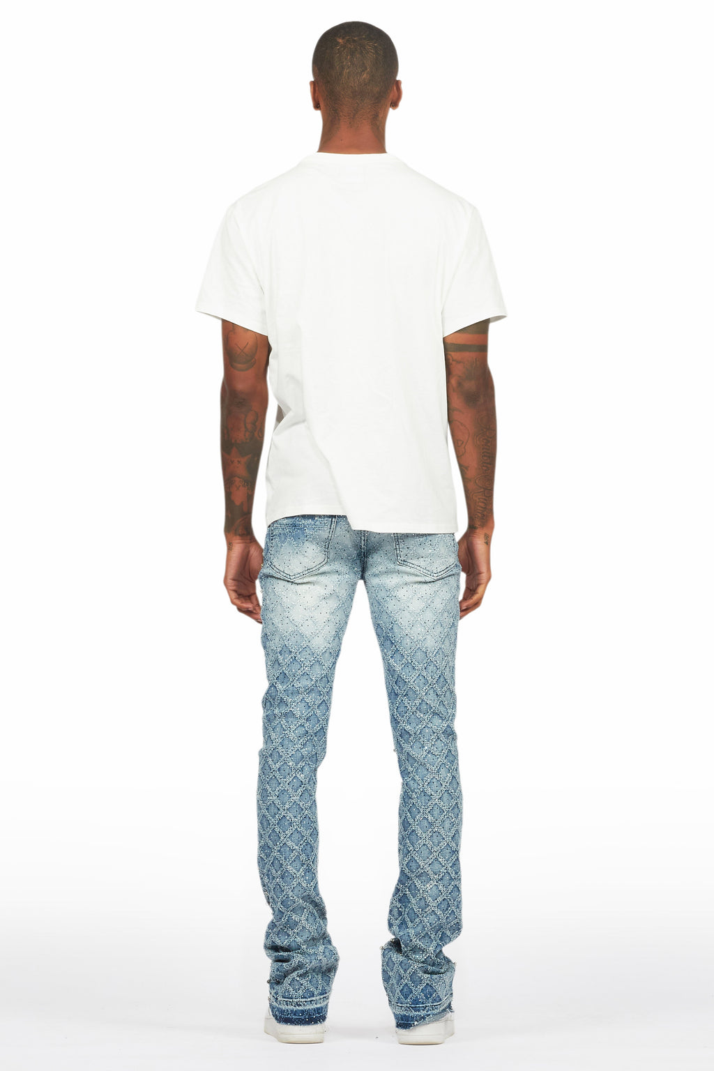 Glit Dark Blue Rhinestone Stacked Flare Jean