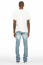 Glit Dark Blue Rhinestone Stacked Flare Jean