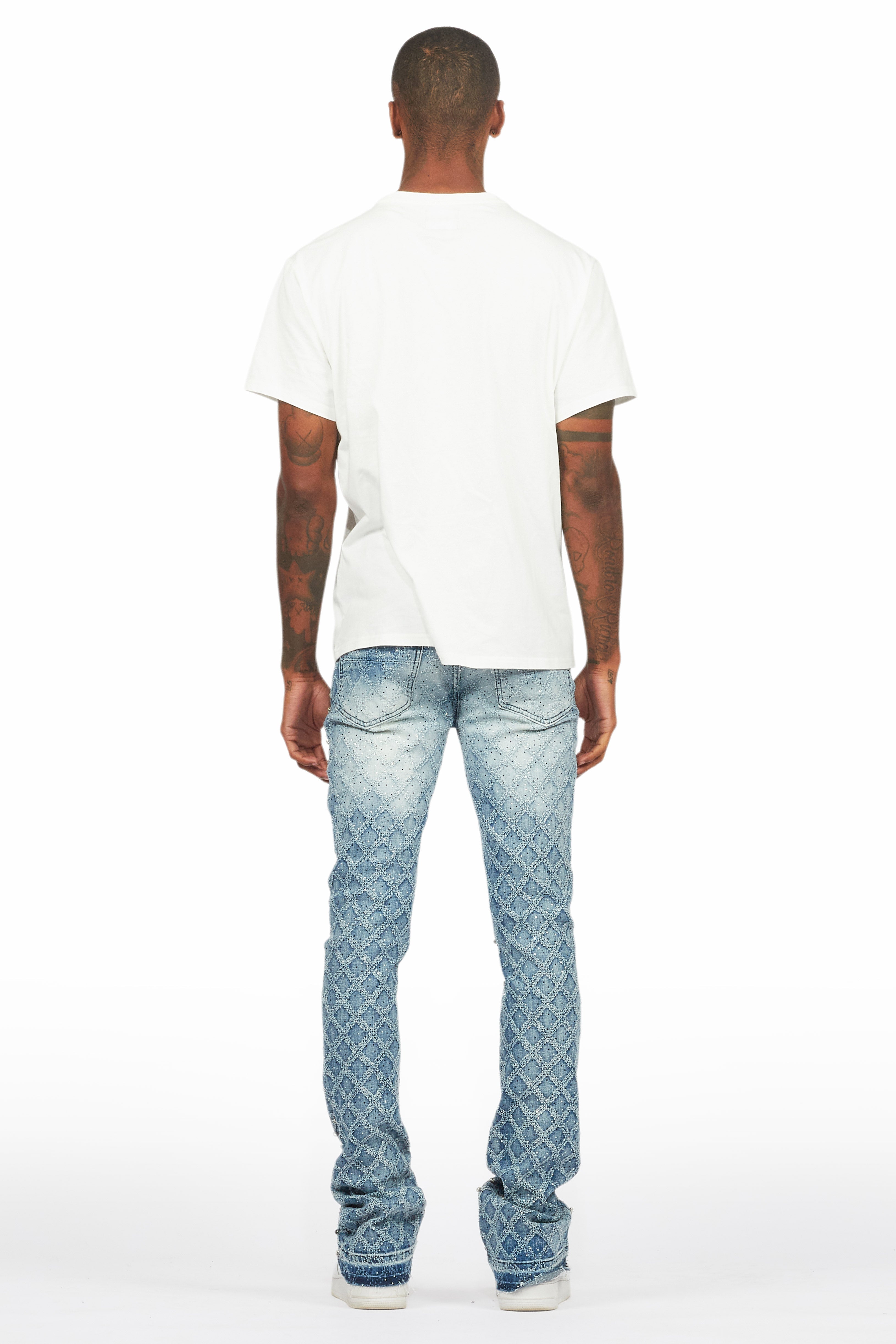 Glit Dark Blue Rhinestone Stacked Flare Jean