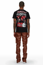 Waage Brown PU Cargo Stacked Flare Jean