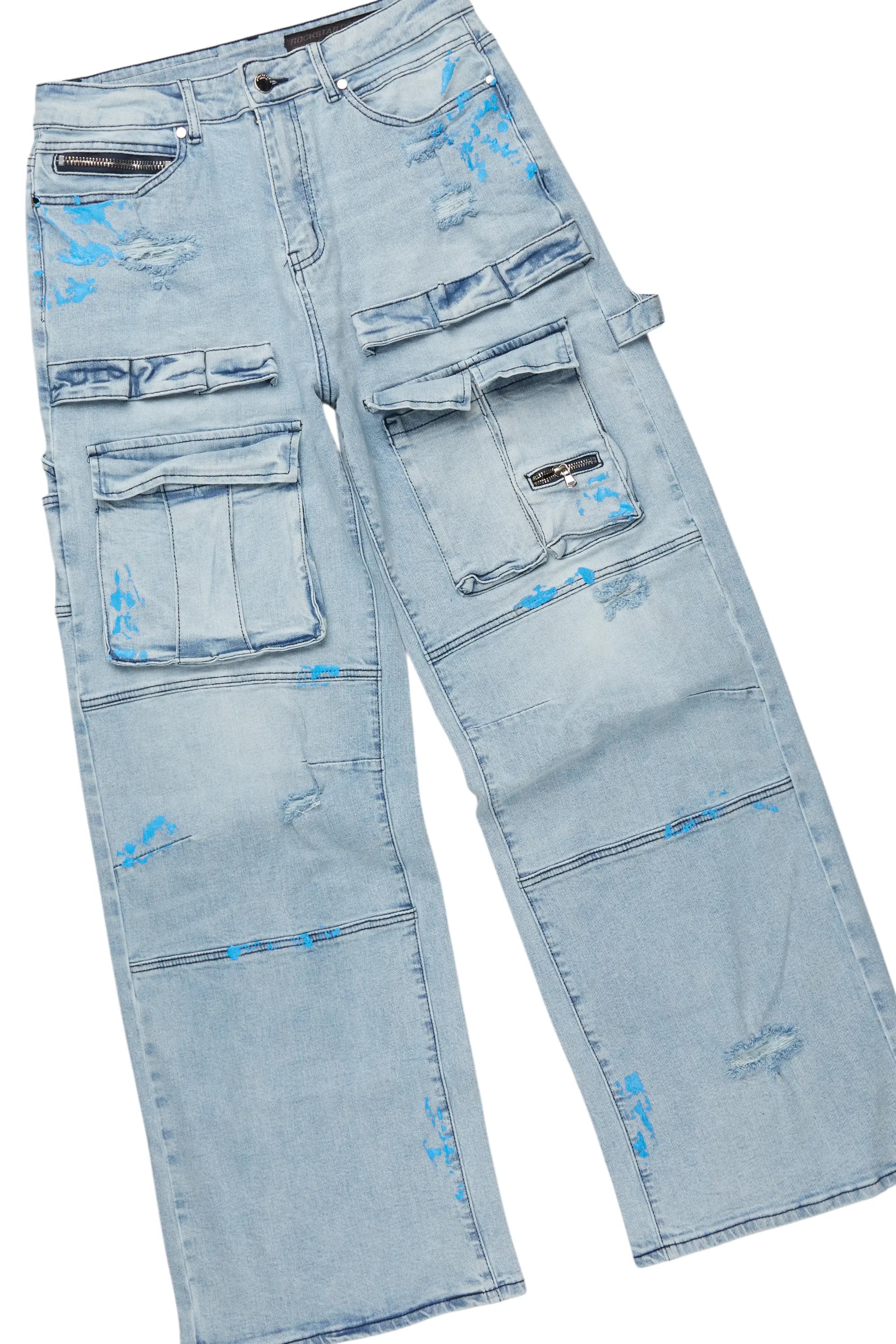 Lake White/Blue T-Shirt/Baggy Fit Cargo Jean Set