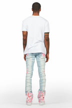 Kodak Blue/Pink Painter Stacked Flare Fringe Jean