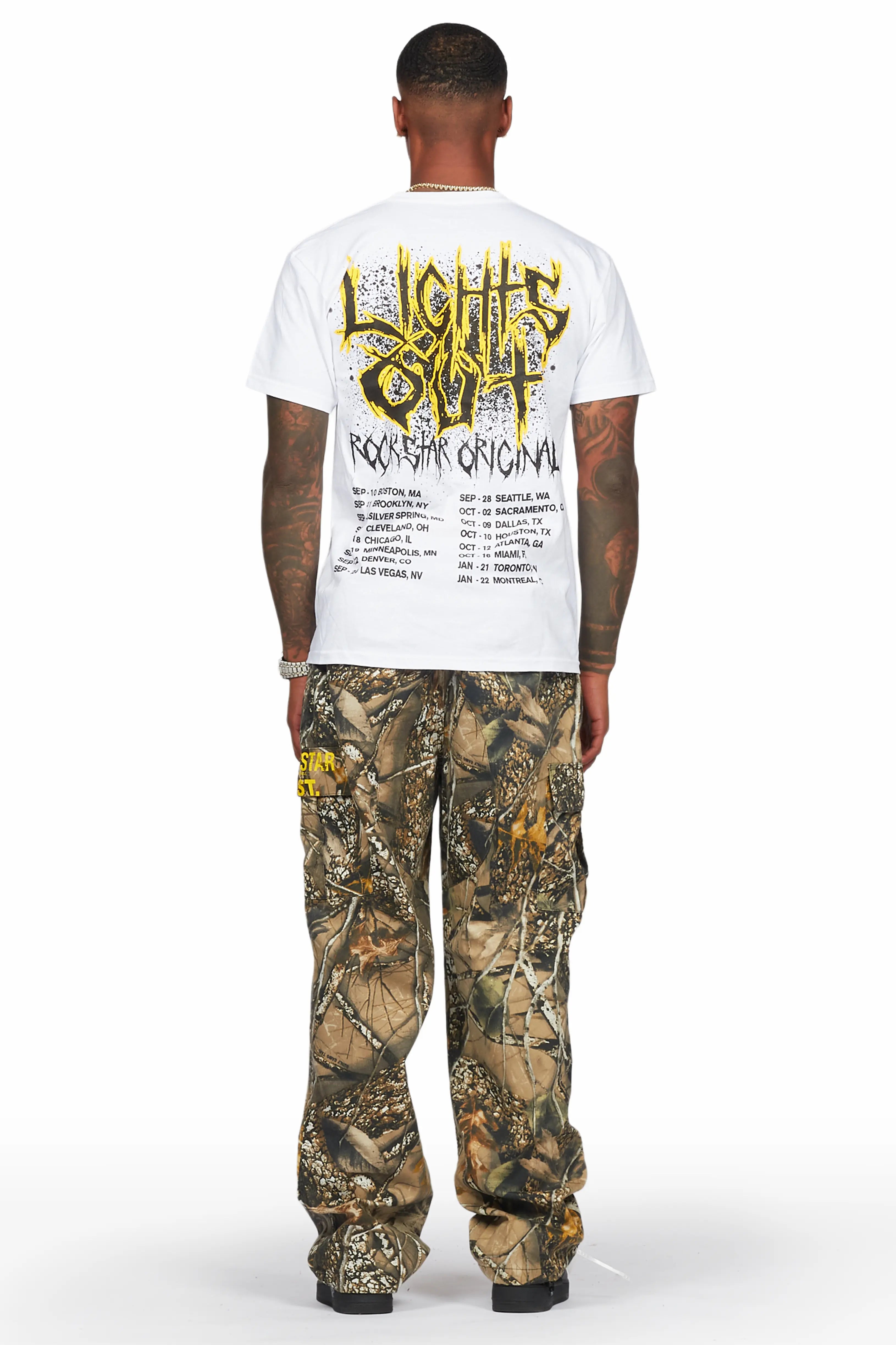 Acko Beige Tree Camo Cargo Graphic Pants