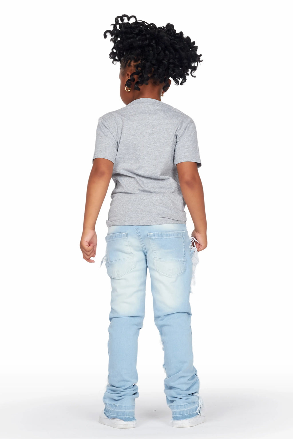Girls Genie Grey/Blue T-Shirt/Stacked Flare Jean Set