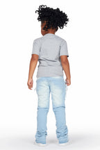 Girls Genie Grey/Blue T-Shirt/Stacked Flare Jean Set