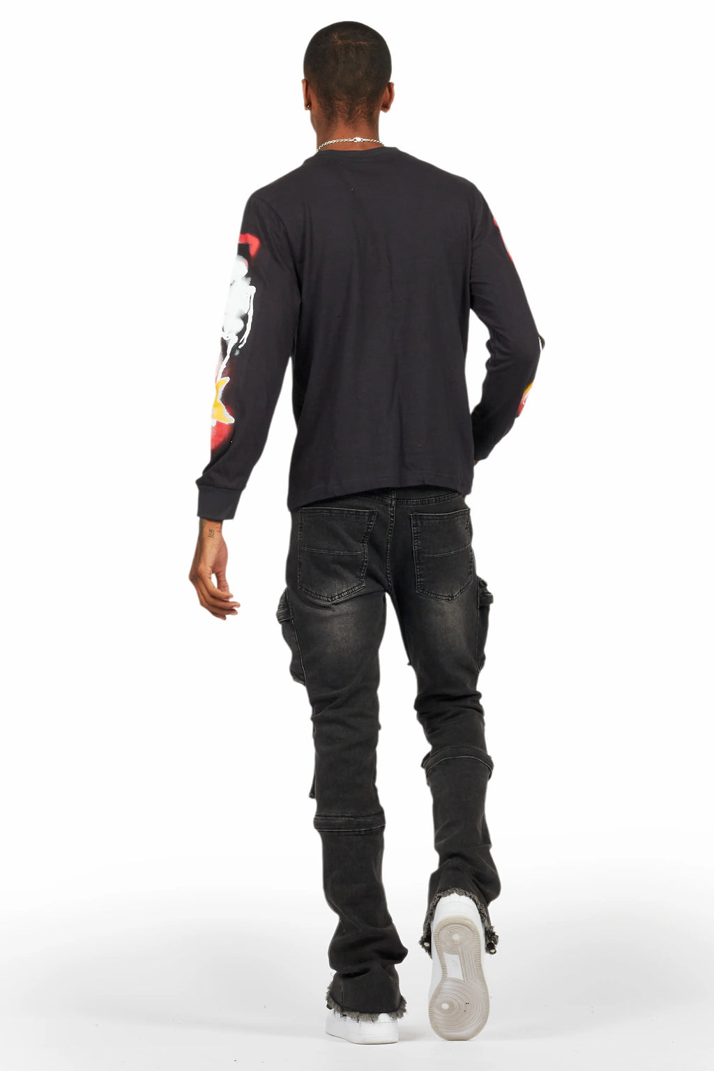 Jan Black Stacked Flare Cargo Jean