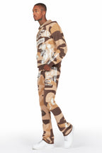 Salim Camo Brown Stacked Flare Knitted Mohair Track Set