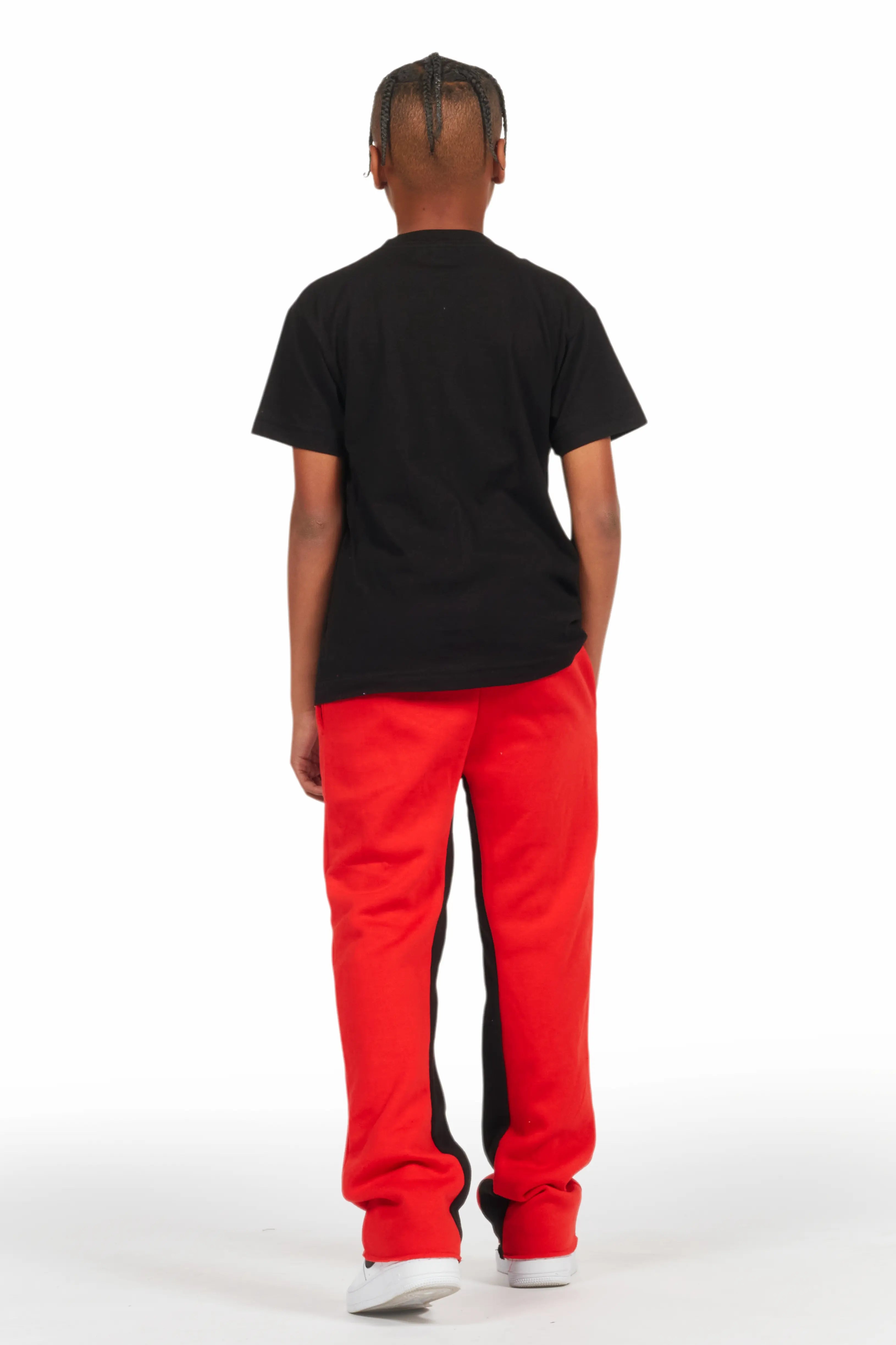 Boys Uko Red Stacked Baggy Flare Pant
