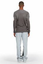 Uko Heather Grey Stacked Baggy Track Pant