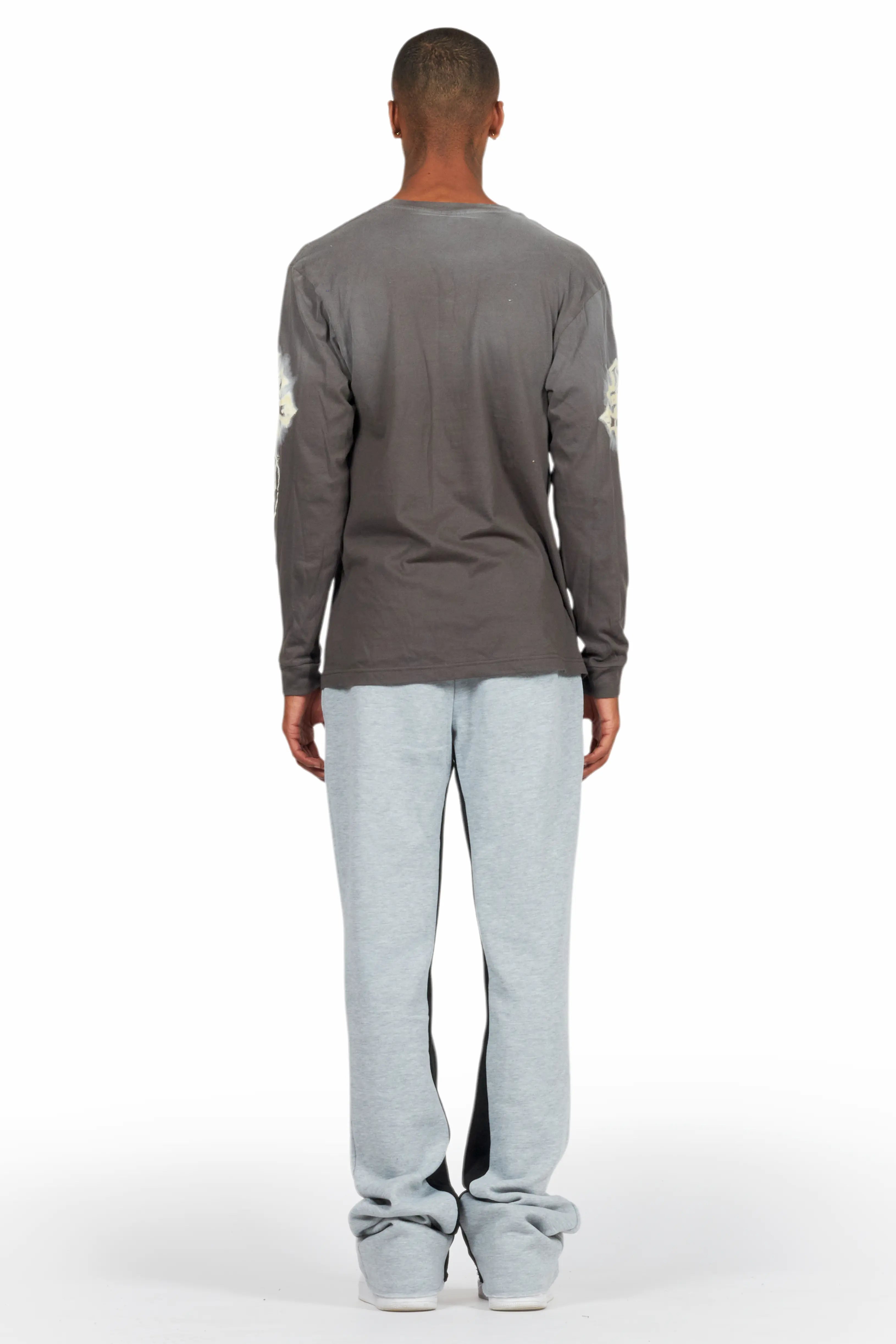 Uko Heather Grey Stacked Baggy Track Pant