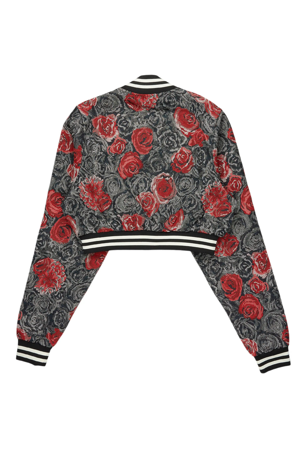 Darresha Black/Red Crop Tapestry Varsity Jacket