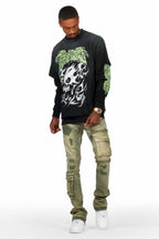 Zaxton Green Stacked Flare Jean