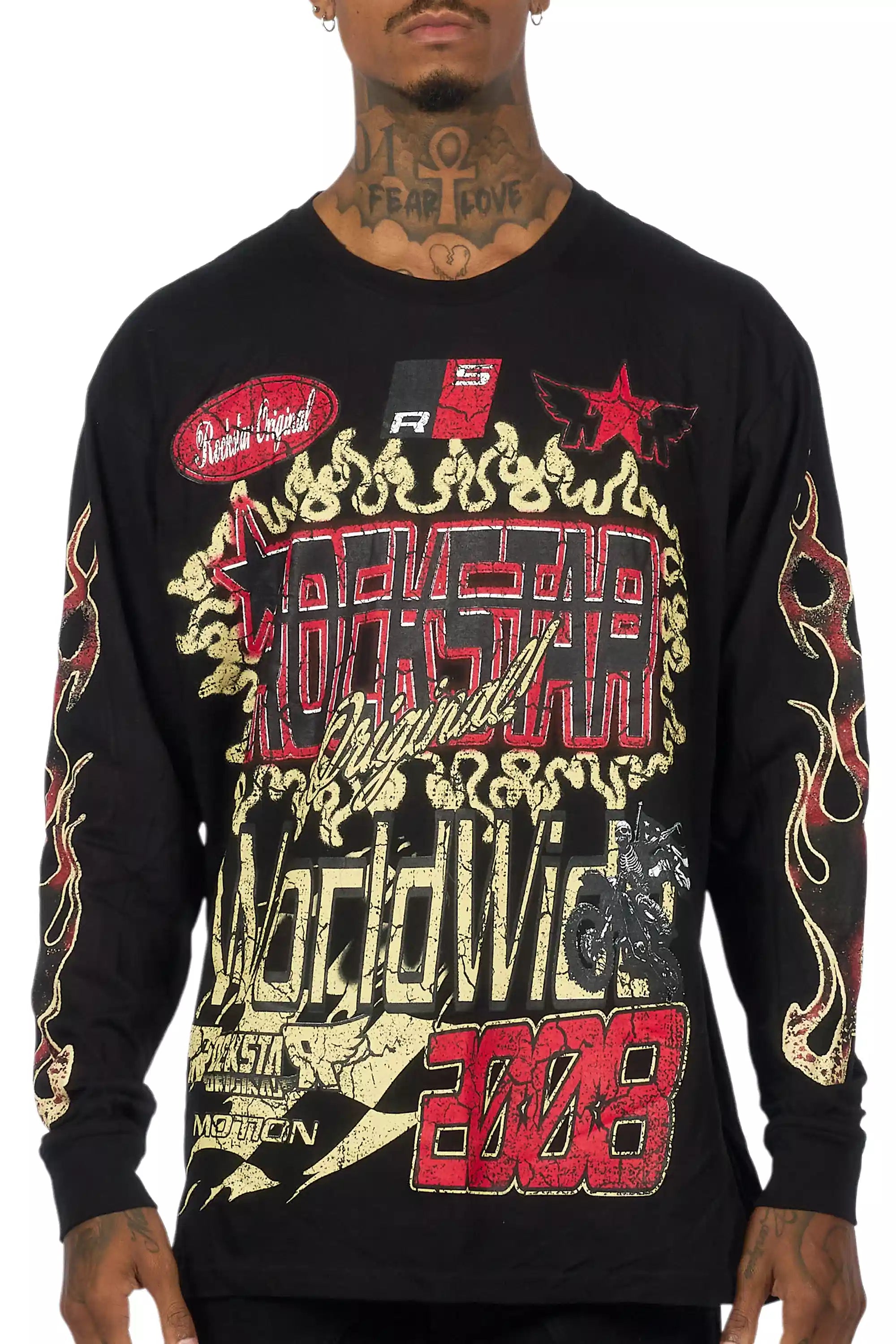 Deangelo Black/Red Long Sleeve Graphic T-Shirt