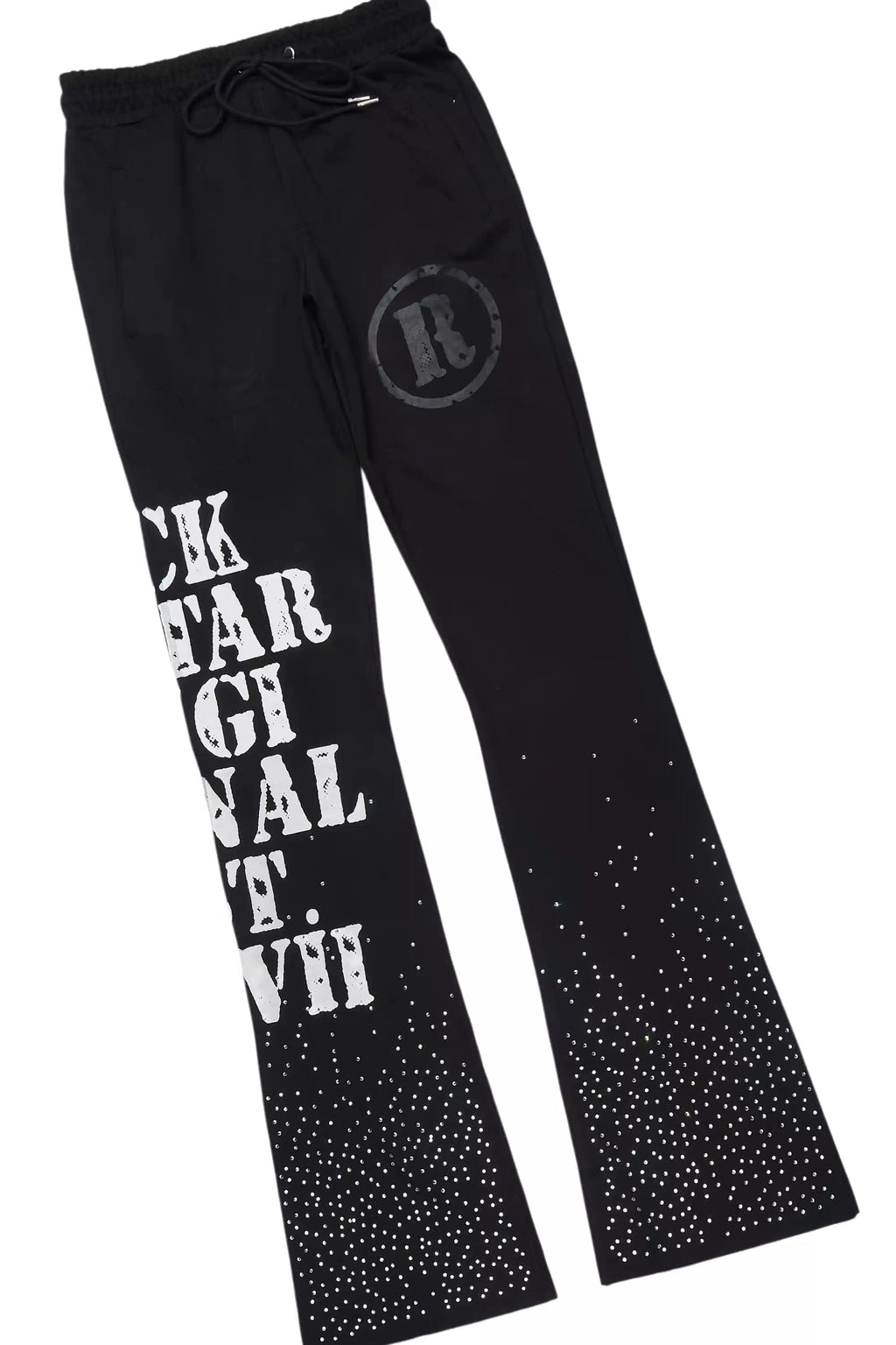 Borya Black Rhinestone T-Shirt/Baggy Stacked Track Set