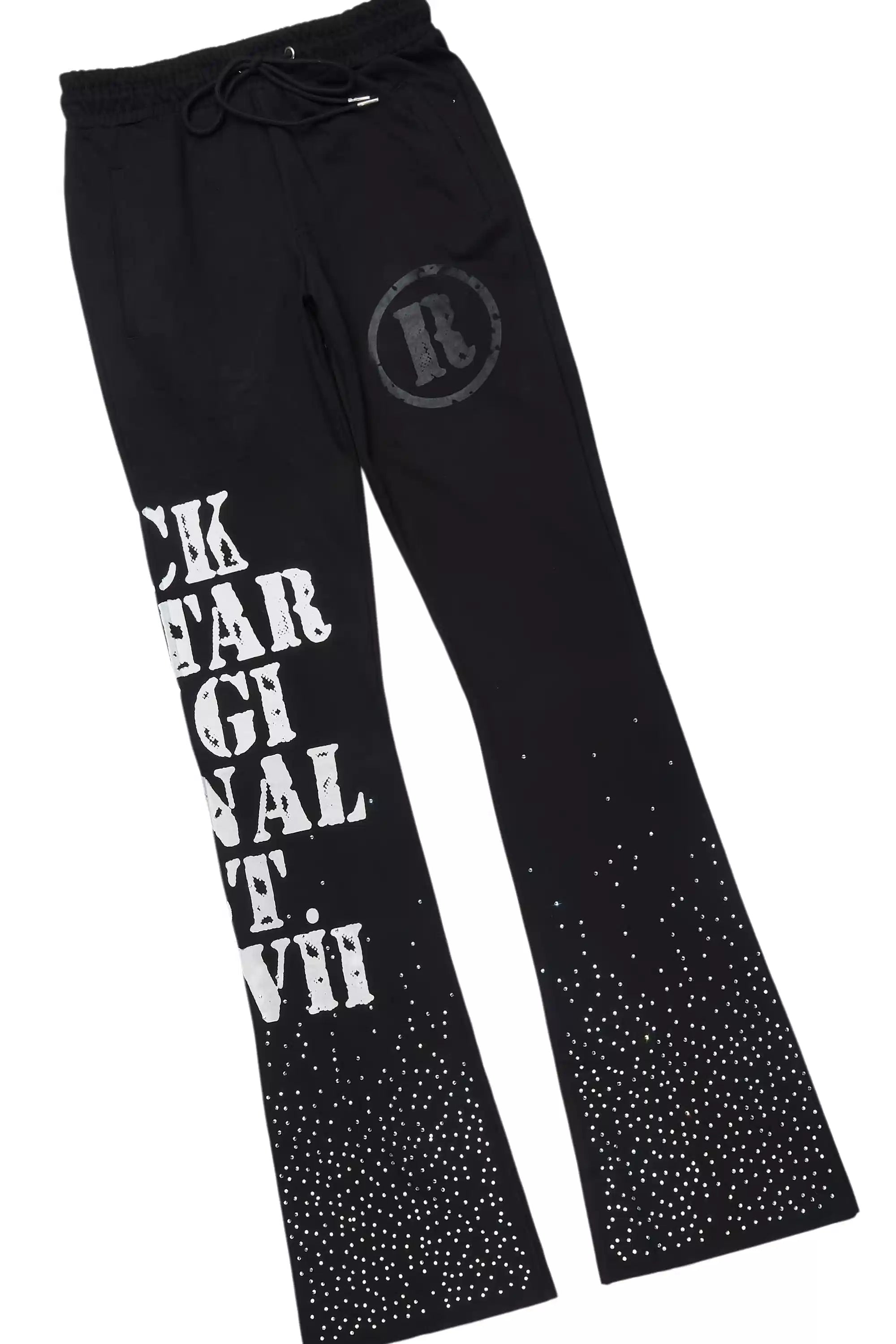 Borya Black Rhinestone T-Shirt/Baggy Stacked Track Set