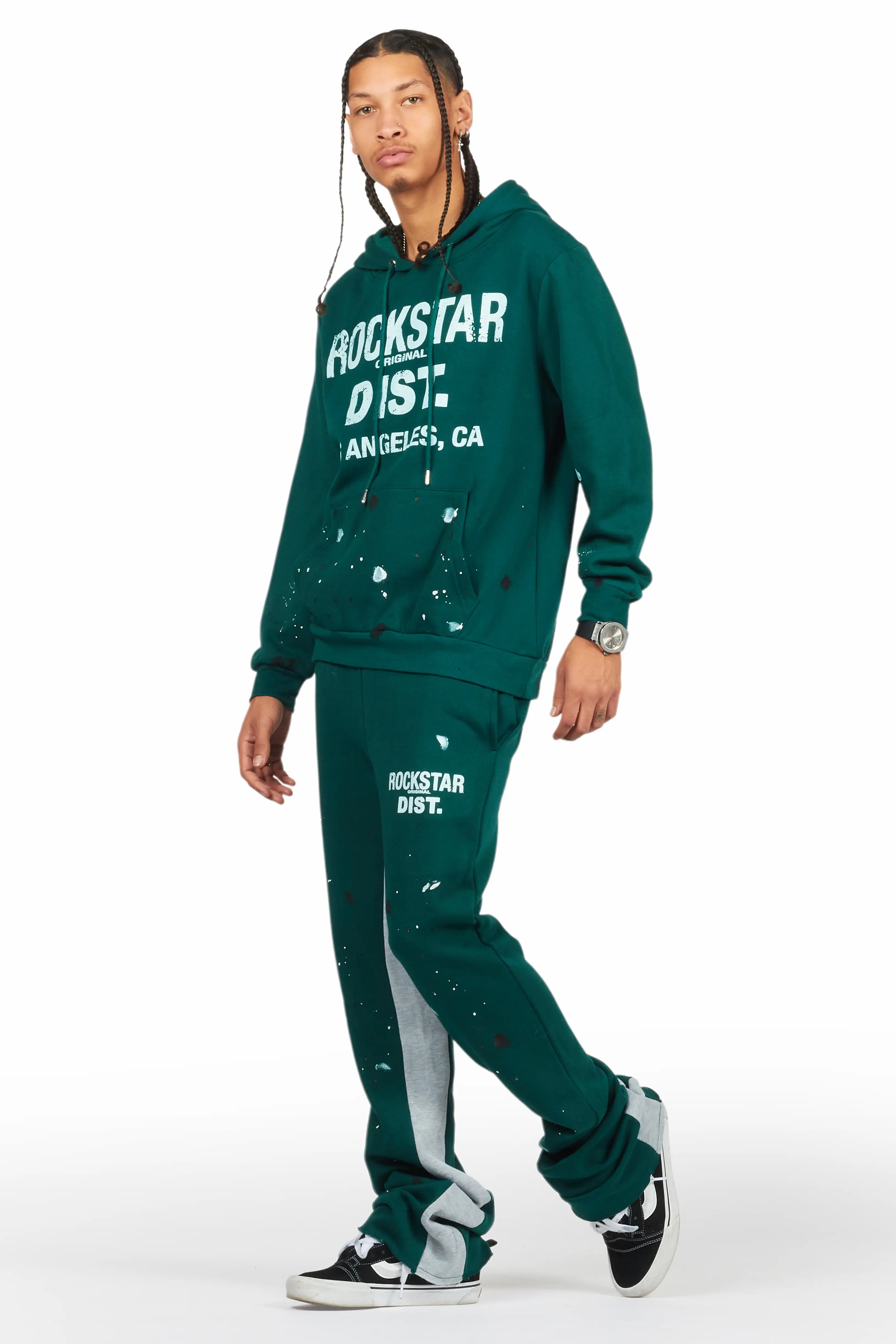 Scottie Green/White Hoodie/Baggy Track Pant Set