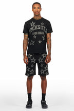 Nox Black Rhinestone T Shirt Short Set