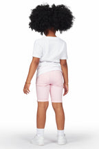Girls Racha White/Pink T-Shirt Denim Short Set