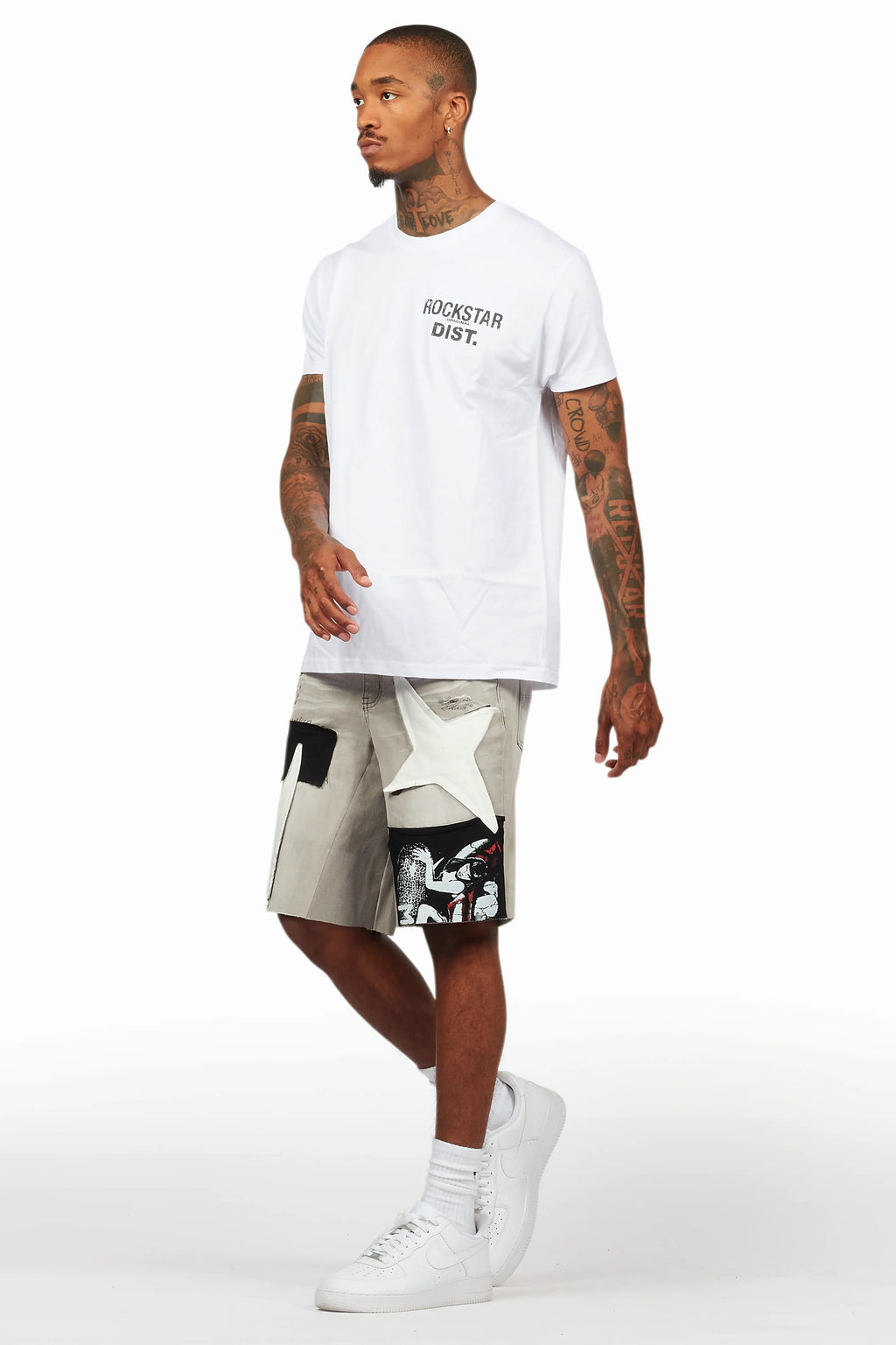 Akos White T-Shirt/Denim Short Set