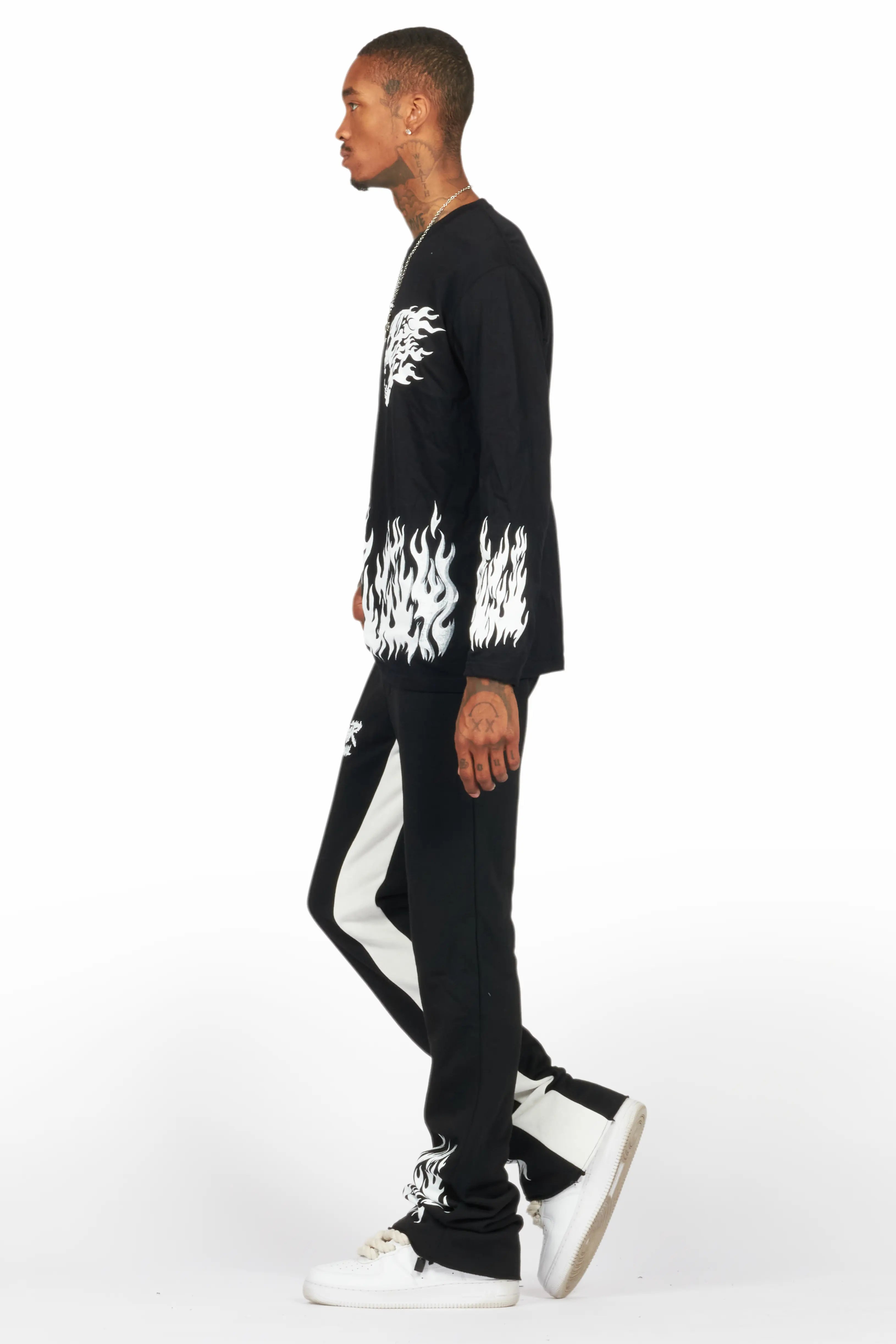 Bubble Black/White Long Sleeve T-Shirt/Baggy Pant Set