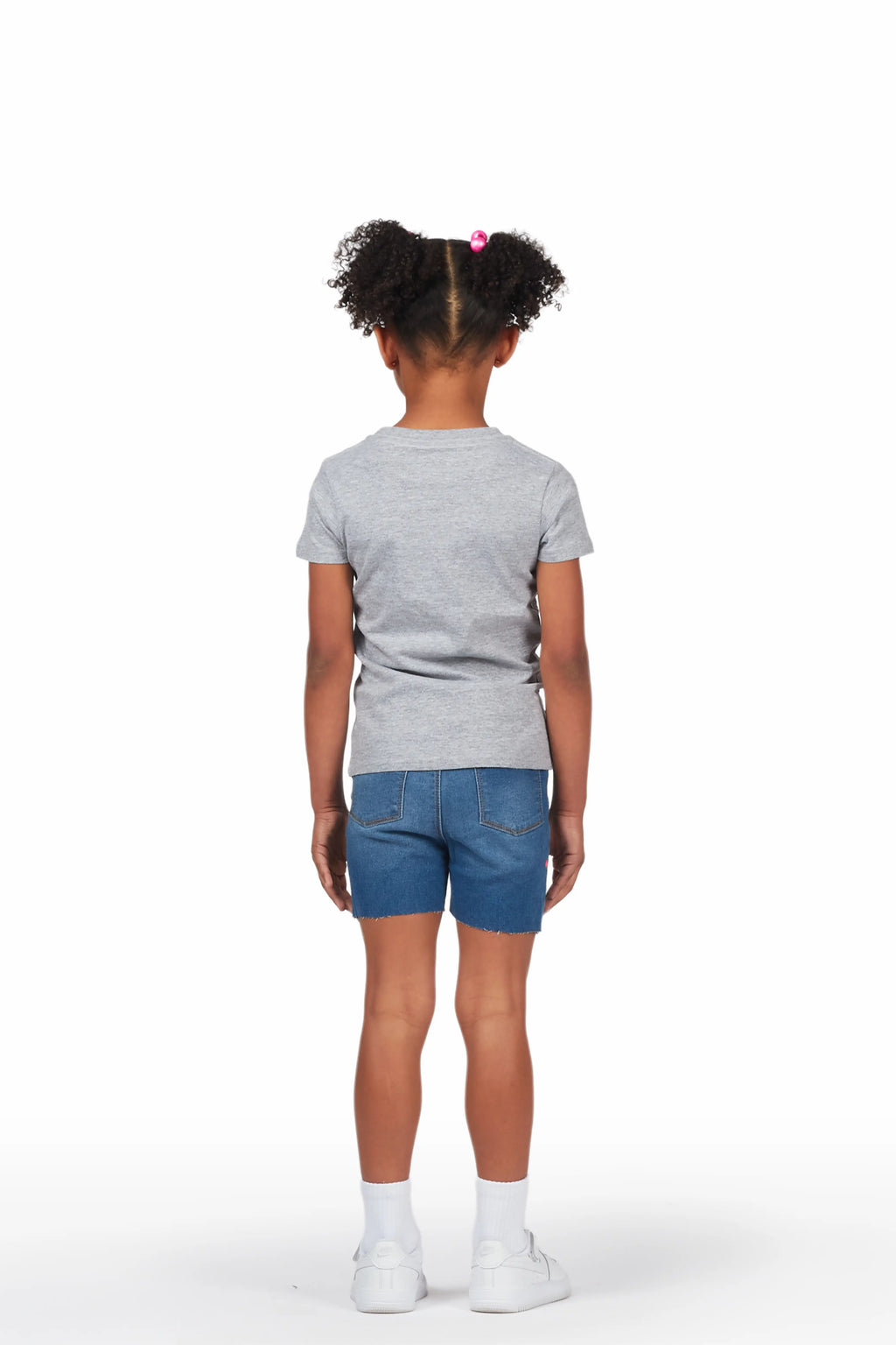 Girls Adrina Grey/Blue T-Shirt Denim Short Set