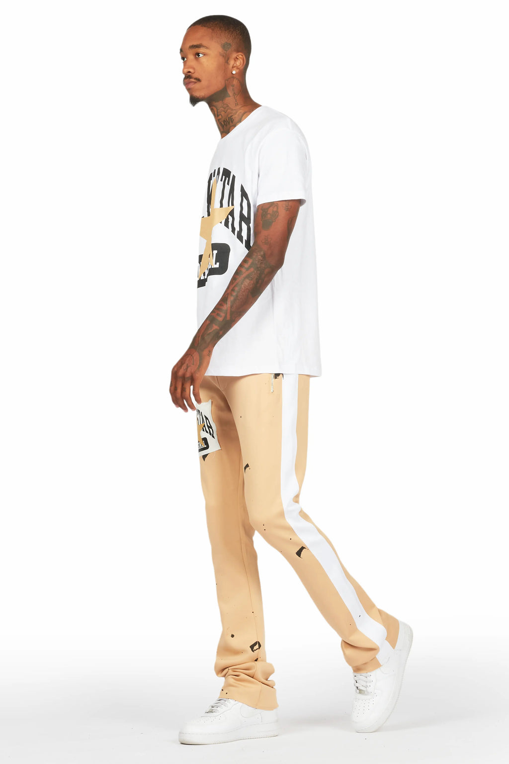 Dash White/Beige T-Shirt/Stacked Flare Track Set
