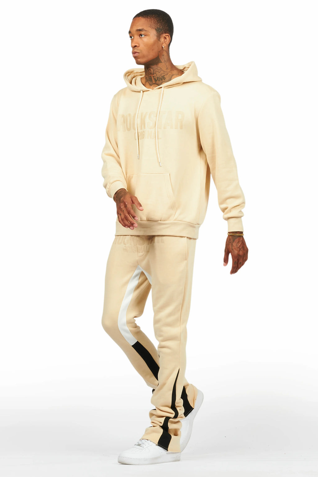 Sana Beige Hoodie/Stacked Flare Track Pant Set