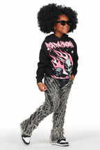 Girls Figgy Dark Grey Stacked Flare Jean